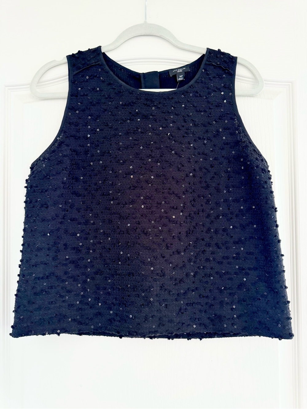 Ann Taylor Petite Medium Black Sleeveless Sequin Shell Tank Top Blouse Sweater